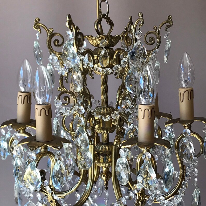 Etsy 6 Arm Vintage crystal chandelier in solid brass for home Etsy