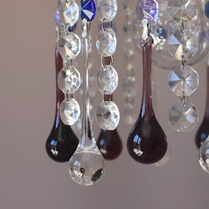 Mini Crystal Chandelier: Vintage Brass Pendant Light, Multi-Colored Crystals