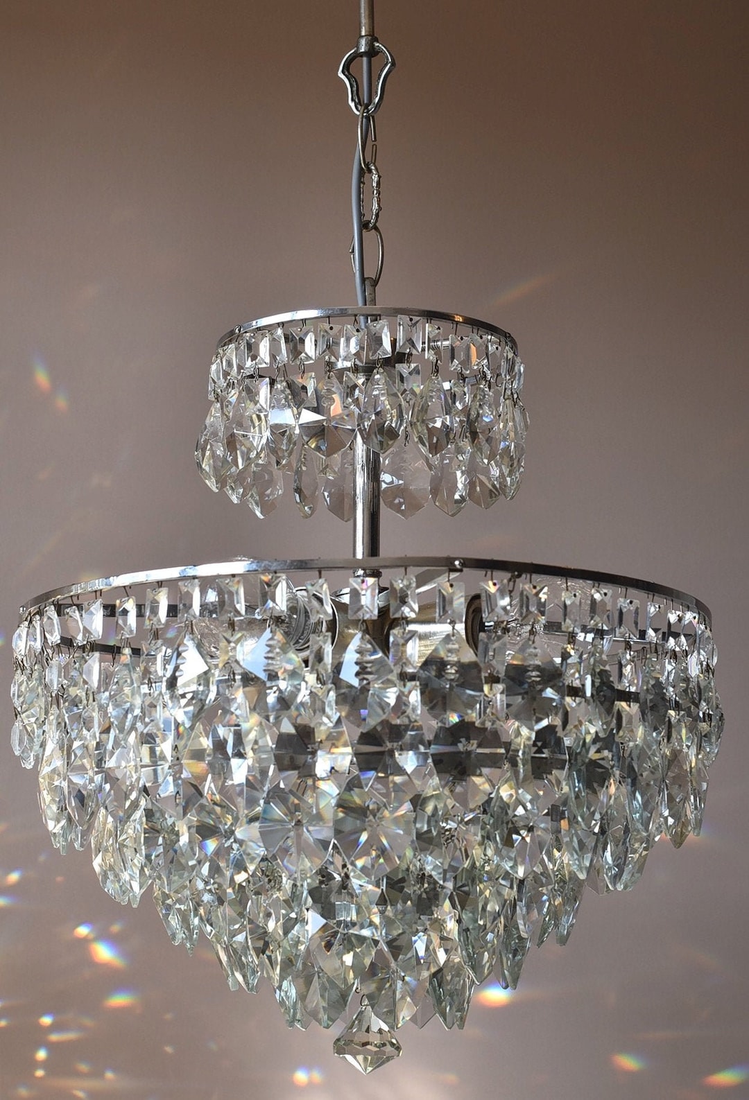 Silver Vintage Crystal Chandelier Mid Century Crystal Lamps Etsy