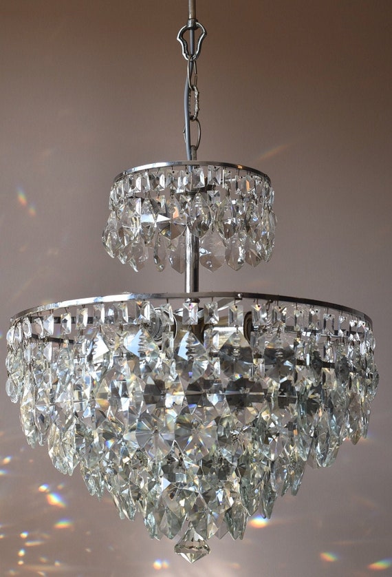 Silver Vintage Crystal Chandelier Mid Century Crystal Lamps