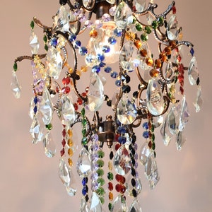 Vintage Crystal Cage Chandelier: Multi-Color Antique Brass Lighting