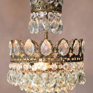 Antique French Empire Chandelier Brass & Crystal Chandelier Lighting, home ceiling pendant  1960s •DUTY FREE [USA]
