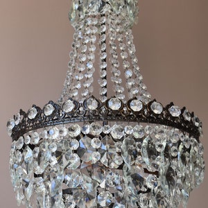 Antique French Crystal Chandelier: Bronze Pendant Lighting
