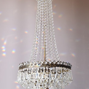 RARE Antique Brass Chandelier TALL vintage lighting crystal chandelier French Empire Light Chandelier, Lamp  Lighting Hall Dining pendant