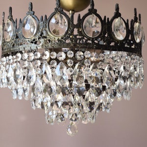Vintage Crystal Chandelier: Antique Brass Semi Flush Mount Lighting