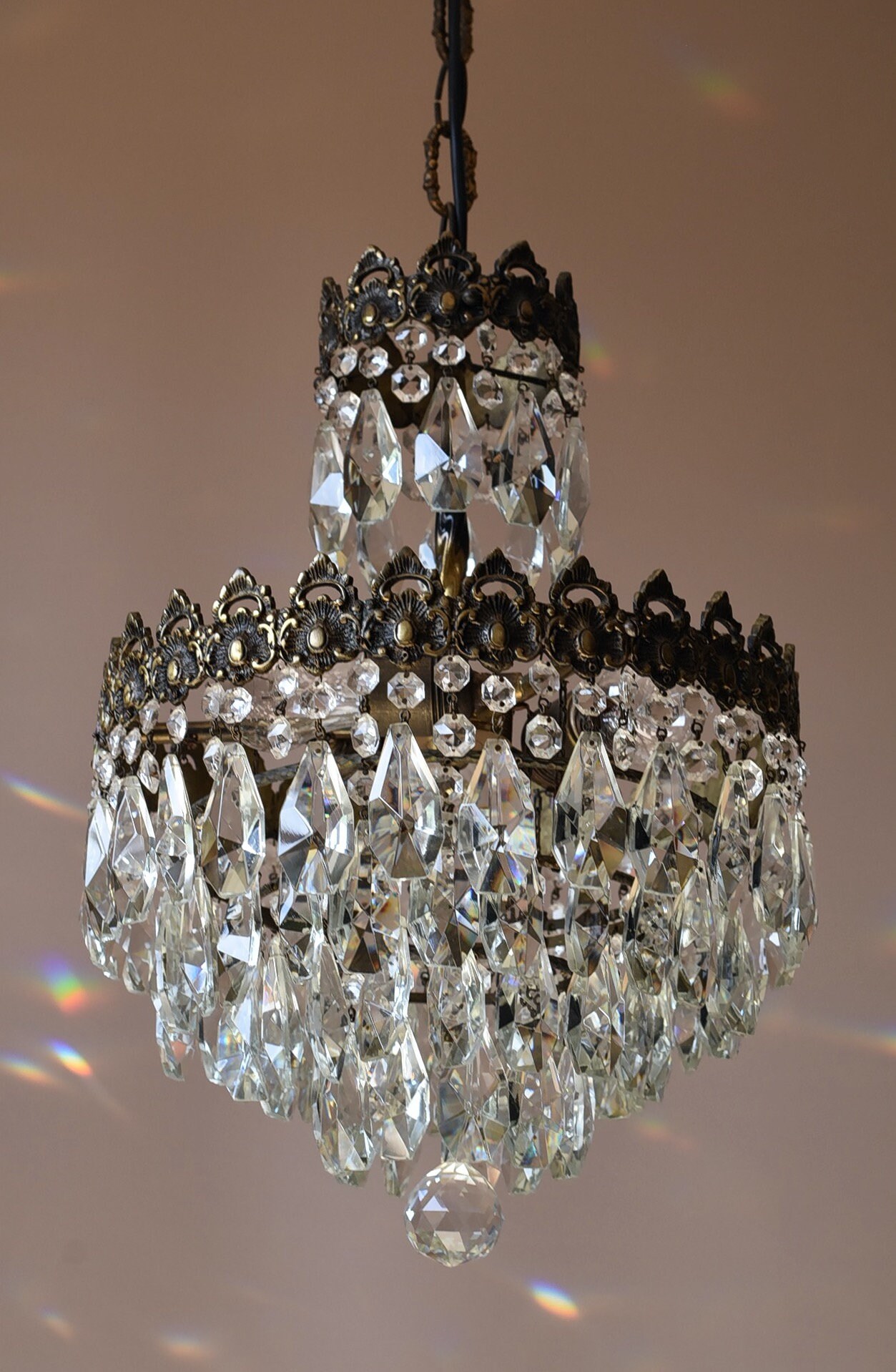 Antique Vintage Brass Vintage Crystal Chandelier Crystal Lamp