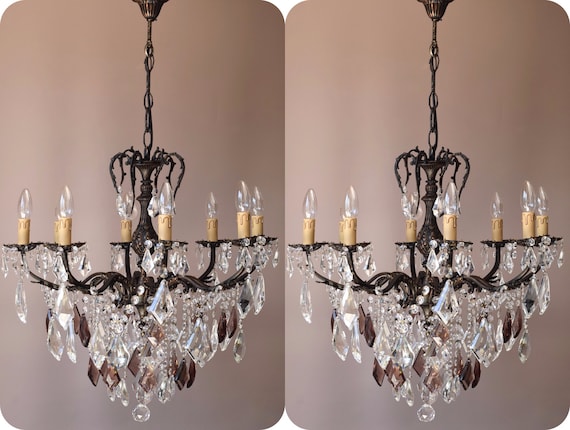 TWO Antique French Style Vintage Crystal Chandeliers PAIR of