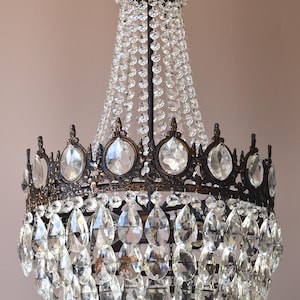 Antique Brass Crystal Chandelier: French Style Vintage Pendant Ceiling Lighting
