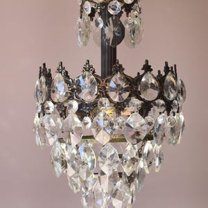 Vintage Crystal Chandelier:French Antique Style Brass & Crystal Pendant Lighting