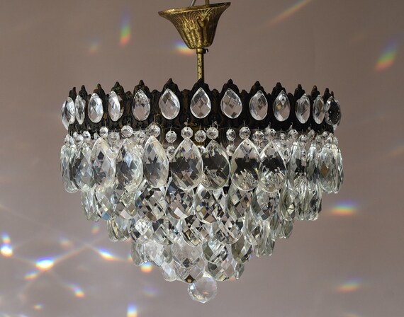 Low Ceiling Flush Vintage Crystal Chandelier Antique French