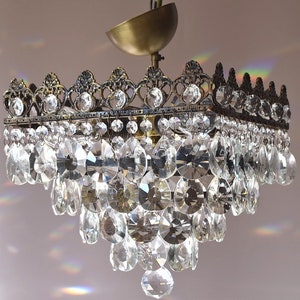 Vintage Crystal Chandelier: French Style Brass Flush Mount Lighting