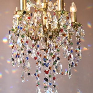Vintage Brass Crystal Chandelier: Multi Colour French Style Lighting