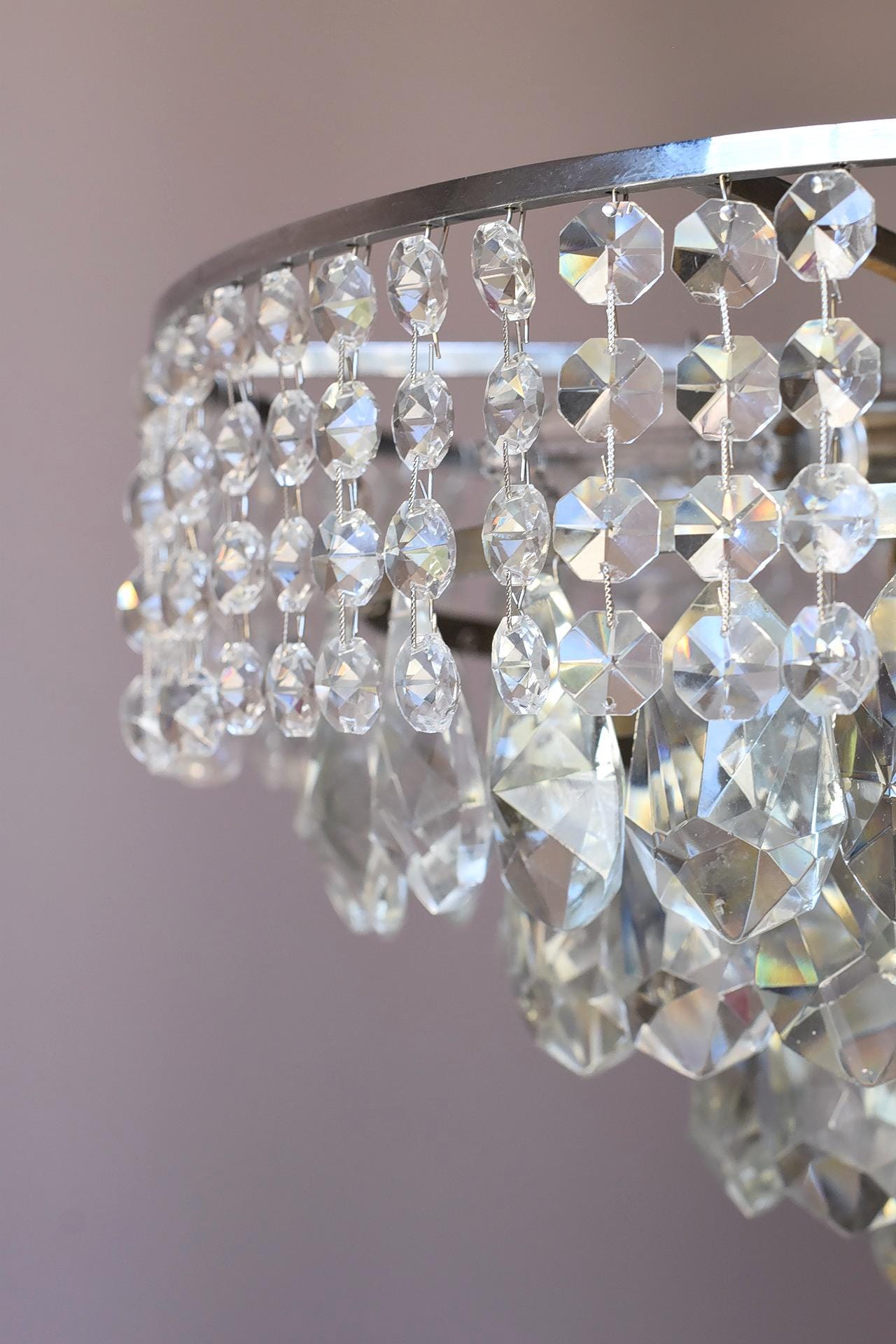 シルバーアンティーク/ヴィンテージクリスタルシャンデリア、天井照明