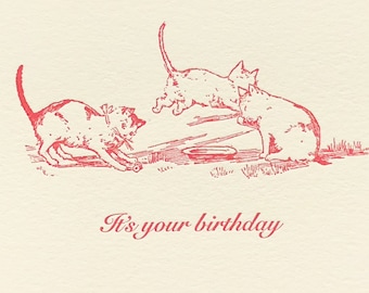 It's your birthday / Lap it up! — letterpress birthday card / cat birthday card / cat greeting card