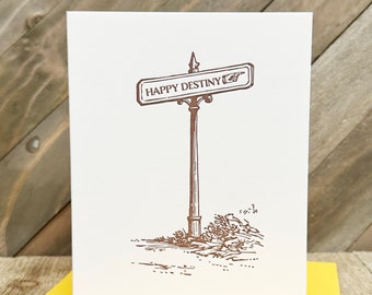 Trudge the Road of Happy Destiny / 12 step / Recovery / AA/ Alcoholics Anonymous / Recovery / Sobriety / Letterpress Greeting Card