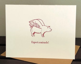 Expect a miracle! —Inspirational / Sobriety / 12 step / Recovery / AA / Letterpress Notecard / Greeting Card