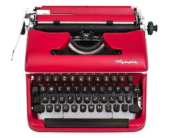 Olympia SM2 Schreibmaschine Rot, 50er Jahre Schreibmaschine mit Deutscher Tastatur, Retro Schreibmaschine QWERTZ, Vintage Schreibmaschine