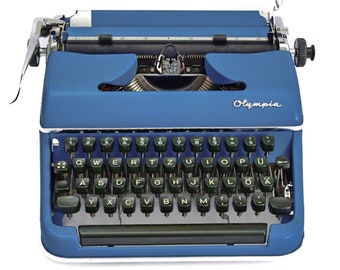 Olympia Schreibmaschine Blau, Schreibmaschine Olympia SM2, Schreibmaschine Deutsche Tastatur, QWERTZ Schreibmaschine Funktionsfähig