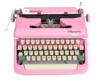 Rosa Schreibmaschine Olympia Monica Schreibmaschine, Vintage Hochzeitsgeschenk, Schreibmaschine QWERTZ Deutsch, Schreibmaschine pink