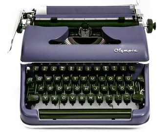 Schreibmaschine Olympia SM2, Schreibmaschine Lila Grau, QWERTZ Schreibmaschine Restauriert, Deutsche Schreibmaschine