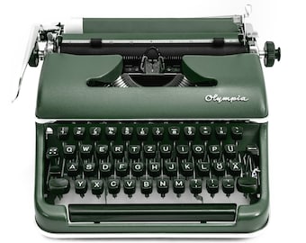 Schreibmaschine Olympia SM2, Vintage Schreibmaschine Dunkelgrün, Funktionsfähige Schreibmaschine QWERTZ, Antike Schreibmaschine Grün
