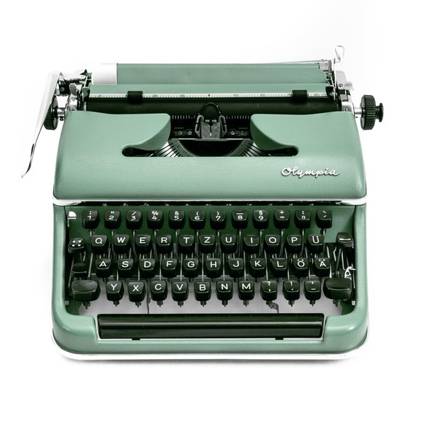 Schreibmaschine Grün, Olympia Schreibmaschine Vintage, Schreibmaschine Olympie SM2, Schreibmaschine QWERTZ, Deutsche Schreibmaschine Retro