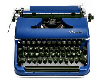 Blue Typewriter Olympia SM2, Working Typewriter, Manual Typewriter Blue, Serviced Typewriter, Gift for Writer, 50s Typewriter Retro