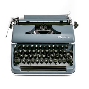 Machine à écrire Olympia SM2, machine à écrire fonctionnelle bleu ardoise, machine à écrire manuelle grise, machine à écrire antique rétro, machine à écrire vintage révisée
