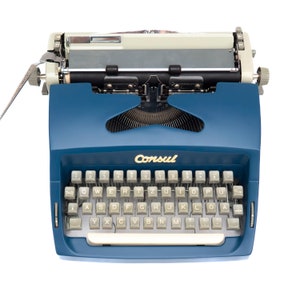 Vintage Typewriter Blue, Restored Typewriter Consul, Gift for Writers, Dark Blue Typewriter, Retro Typewriter, Working Typewriter 60s image 5