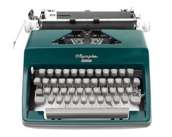 Máquina de escribir verde, máquina de escribir Olympia SM8, máquina de escribir verde oscuro, máquina de escribir vintage en funcionamiento, máquina de escribir revisada