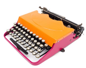 Typewriter Klein Adler 2, Working Typewriter Orange and Red, Portable Typewriter Retro, Adler Typewriter, Writer's Gift