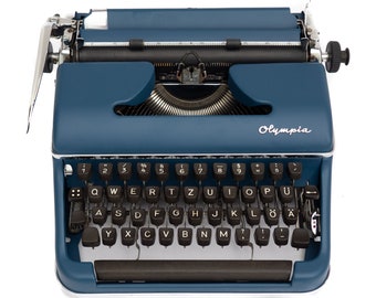 Schreibmaschine Olympia SM2, Schreibmaschine QWERTZ, Deutsche Schreibmaschine Blau, Vintage Schreibmaschine 50er, Olympia Schreibmaschine