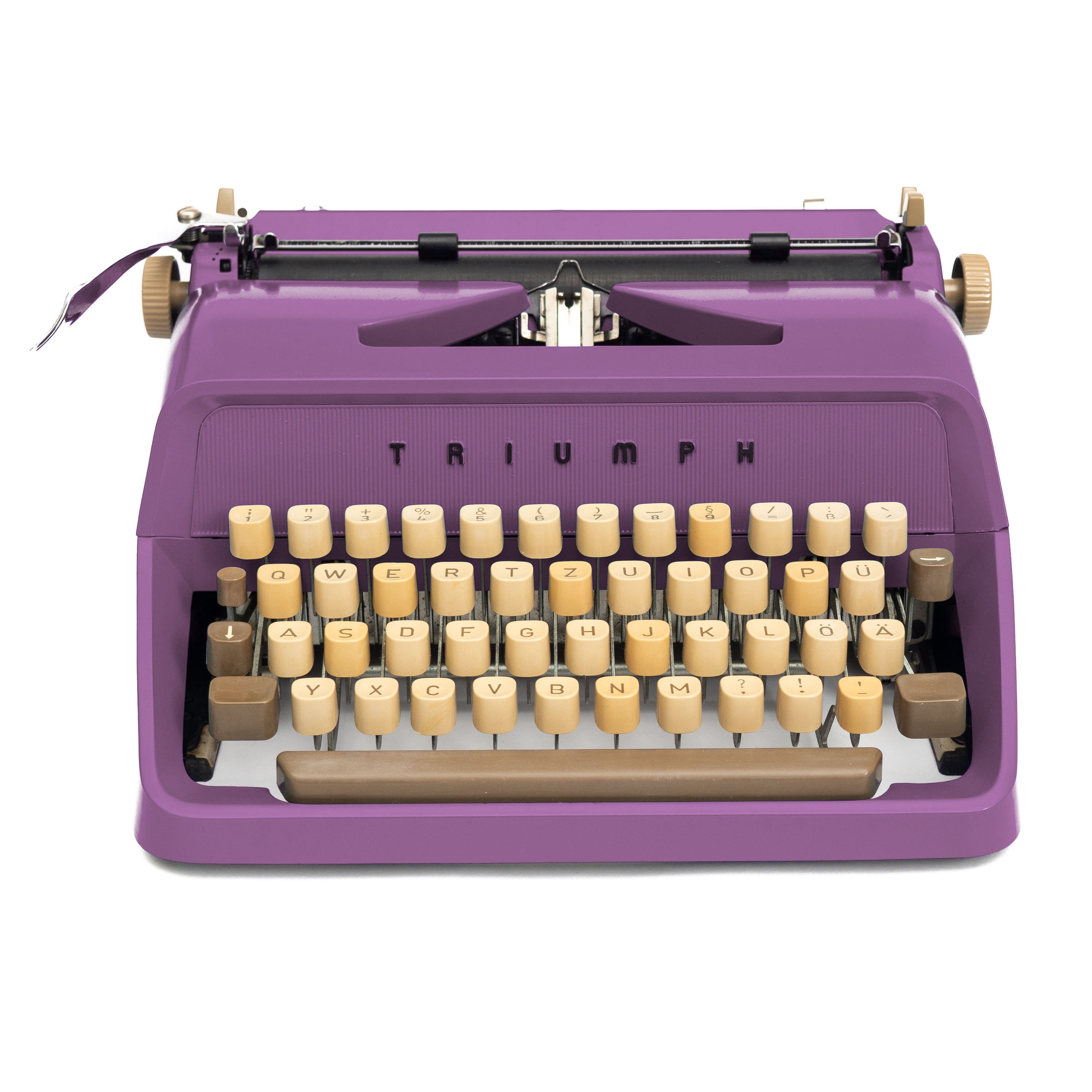 紫色タイプライター動作中、ビンテージタイプライター Triumph