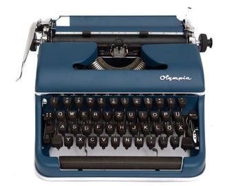 Deutsche Schreibmaschine Olympia SM2, QWERTZ Schreibmaschine Dunkelblau, Vintage Schreibmaschine Blau, Olympia Schreibmaschine