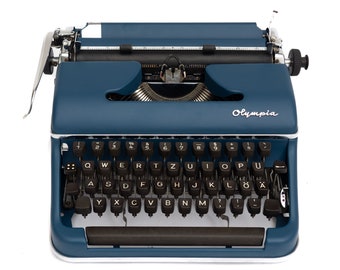 Olympia Typewriter Blue, Working Typewriter Vintage, Writer&#39;s Gift, Retro Typewriter 50s, Dark Blue Typewriter, Manual Typewriter Germany