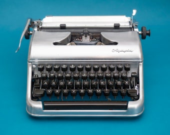 Brushed Aluminum Typewriter Olympia SM2,  Working Typewriter Vintage, Olympia Typewriter Silver, Industrial Office Decor Retro