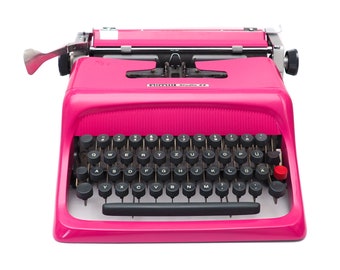 Schreibmaschine Olivetti Studio 44, Vintage Schreibmaschine Pink, Deutsche Schreibmaschine QWERTZ, Manuelle Schreibmaschine Retro 60er Jahre