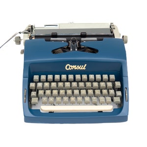 Vintage Typewriter Blue, Restored Typewriter Consul, Gift for Writers, Dark Blue Typewriter, Retro Typewriter, Working Typewriter 60s image 1