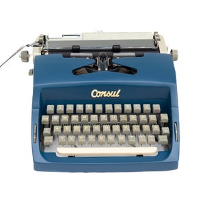 Vintage Typewriter Blue, Restored Typewriter Consul, Gift for Writers, Dark Blue Typewriter, Retro Typewriter, Working Typewriter 60s
