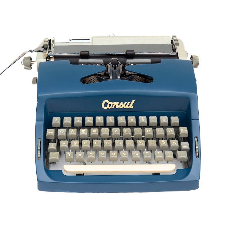 Vintage Typewriter Blue, Restored Typewriter Consul, Gift for Writers, Dark Blue Typewriter, Retro Typewriter, Working Typewriter 60s image 1