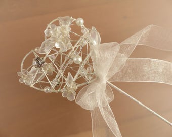 Fairy princess flower girl wand, glitter heart  - Portia sparkly wand