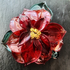 Red Poinsettia Christmas Brooch, Hand Made Flower Winter Coat Brooch, Festive Season Holiday Jewellery