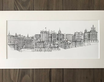 Edinburgh Old Town Sketch, Edinburgh Art, Edinburgh Skyline, Wall Art, Scotland, Scottish Gift