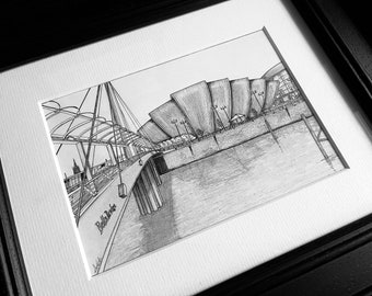 Glasgow Armadillo, Glasgow Drawing, Scottish Art, Architecture drawing, Cityscape Wall Decor, Framed Art Drawing Illustration