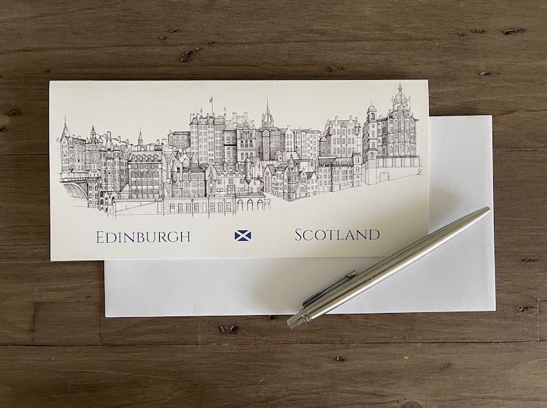 Edinburgh Card, Edinburgh Skyline, Edinburgh Greetings Card, Folded Card, Scotland, Old Town Drawing, Card, Greetings Card, Postcard image 2