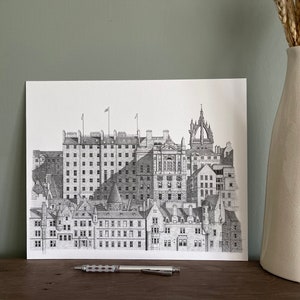 Edinburgh City Old Town Drawing Print, Wall Decor, Scottish Gift