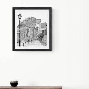 Edinburgh Castle The Vennel Edinburgh Art Scotland Drawing Wall Art Framed Art, City Art, Historic Scotland, Edinburgh City image 2