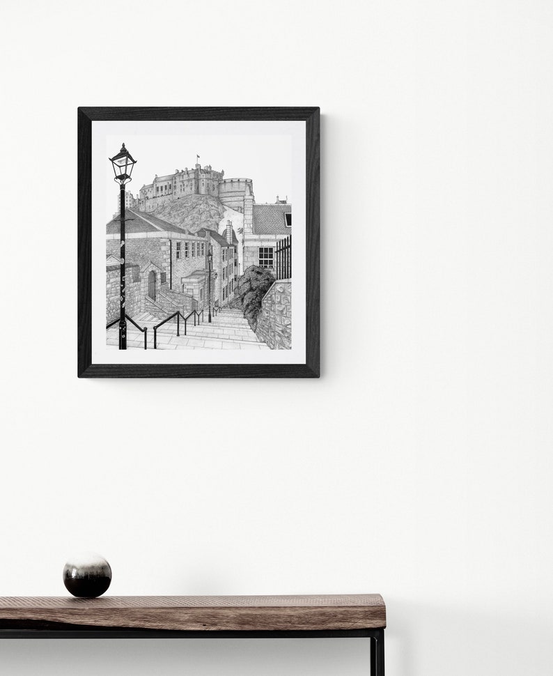 Edinburgh Castle The Vennel Edinburgh Art Scotland Drawing Wall Art Framed Art, City Art, Historic Scotland, Edinburgh City image 2