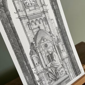 Balmoral Hotel attraverso lo Scott Monument, Stampa, Edimburgo Scozia, Disegno architettonico, Carta