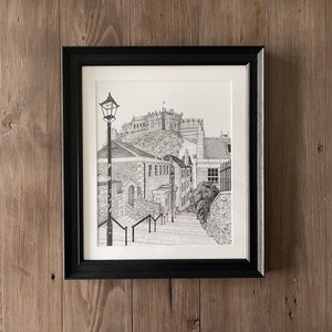 Edinburgh Castle The Vennel Edinburgh Art Scotland Drawing Wall Art Framed Art, City Art, Historic Scotland, Edinburgh City image 1